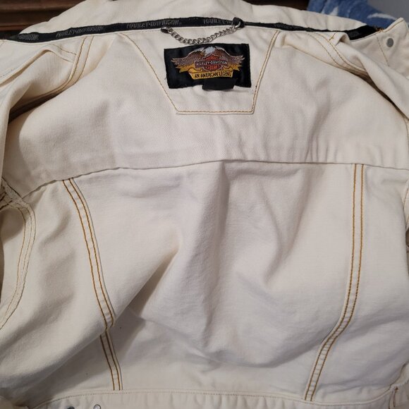 Women's Small Harley Davidson Off White Cream Denim Jacket - Picture 5 of 8